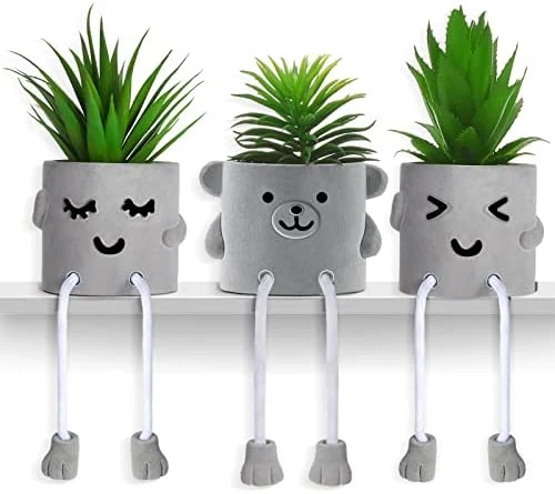 Artificial Potted Plant Faux Succulent Plant Cubicle Decor Cute Fake Desktop Plant Hanging Leg Cement Potted Decor For Bookshelf Bedroom Living Room Office Decor (Simple Style,2 Pcs) 9 Artificial Potted Plant Faux Succulent Plant Cubicle Decor Cute Fake Desktop Plant Hanging Leg Cement Potted Decor For Bookshelf Bedroom Living Room Office Decor (Simple Style,2 Pcs) - Image 7