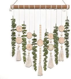 Boho Wall Decor Artificial Eucalyptus Wall Hanging Bathroom Decor Fake Eucalyptus Plants Greenery Leaves With Wooden Bead Garland On Stick Rustic Farmhouse Home Decorations For Bedroom Nursery Kitchen -Artificial Trees Store 41P4rSANvFL. AC