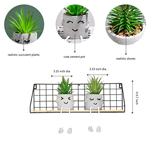 Sets Of 2 Artificial Potted Plant Small Fake Succulent Faux Plant Cute Hanging Leg Cement Potted Succulents Decor For Gift, Office Decoration, Home Décor (2 Smiley) 4 Sets Of 2 Artificial Potted Plant Small Fake Succulent Faux Plant Cute Hanging Leg Cement Potted Succulents Decor For Gift, Office Decoration, Home Décor (2 Smiley) - Image 2