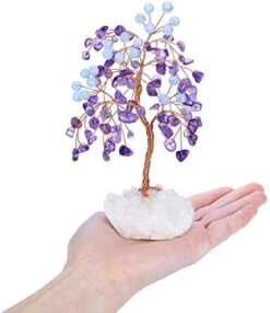 Jovivi Amethyst Crystal Tree With Aquamarine Round Beads, Clear Quartz Cluster Base Healing Crystals Feng Shui Bonsai Money Tree Home Office Desk Decor For Wealth And Luck -Artificial Trees Store 41Q5nK4wjXL. AC
