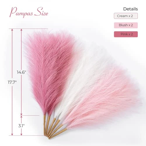 Serwalin Pampas Grass Pink 17.7 Inch 6pcs, Artificial Pampas Grass Faux Pink Pompas Grass Decor, Short Pompous Grass Blush Room Decoration, Wedding Centerpieces Mothers Day Pink Home Decor 7 Serwalin Pampas Grass Pink 17.7 Inch 6pcs, Artificial Pampas Grass Faux Pink Pompas Grass Decor, Short Pompous Grass Blush Room Decoration, Wedding Centerpieces Mothers Day Pink Home Decor - Image 5