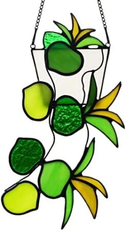 BOXCASA Green Plants Artificial Decor,Handcrafted Green Fake Plant Stained Glass Window Hanging,Faux Plant Suncatchers Decoration Gifts For Plant Lovers,Plant Gift For Mother Nana Grandma Aunt -Artificial Trees Store 41QScWofkYL. AC