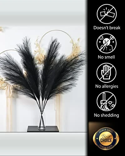 Tall 43'' Black 3-pcs Artificial Faux Pampas Grass Tall, Decor For Living Room / Wedding Decoration Floor Vase Filler 3 Tall 43'' Black 3-pcs Artificial Faux Pampas Grass Tall, Decor For Living Room / Wedding Decoration Floor Vase Filler