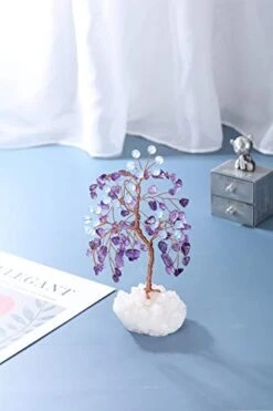 Jovivi Amethyst Crystal Tree With Aquamarine Round Beads, Clear Quartz Cluster Base Healing Crystals Feng Shui Bonsai Money Tree Home Office Desk Decor For Wealth And Luck -Artificial Trees Store 41RSEU86DXL