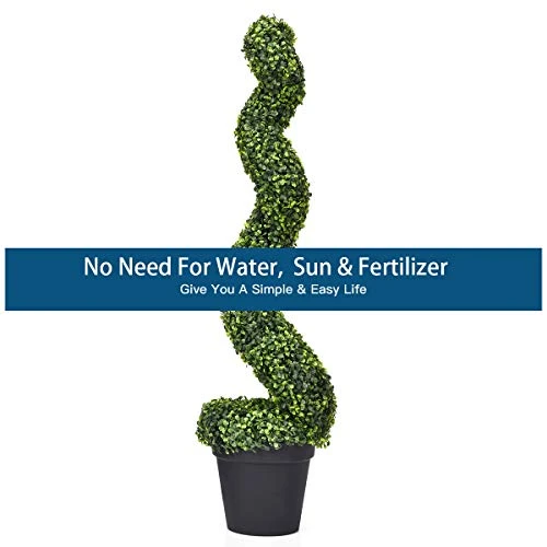 Goplus 4 Feet Spiral Boxwood Artificial Topiary Trees, Large Faux Plant With UV Resistant Realistic Leaves & Cement-Filled Pot, Tall Fake Plant For Indoor Outdoor Home Front Porch Decor 7 Goplus 4 Feet Spiral Boxwood Artificial Topiary Trees, Large Faux Plant With UV Resistant Realistic Leaves & Cement-Filled Pot, Tall Fake Plant For Indoor Outdoor Home Front Porch Decor - Image 5