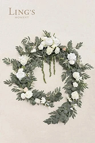 Ling's Moment 9FT Eucalyptus And Willow Leaf Garland With White Flower, Handcrafted Wedding Sweetheart Table Centerpieces Head Table Decor Arch Backdrop Decorations For Wedding | White & Sage 7 Ling's Moment 9FT Eucalyptus And Willow Leaf Garland With White Flower, Handcrafted Wedding Sweetheart Table Centerpieces Head Table Decor Arch Backdrop Decorations For Wedding | White & Sage - Image 5