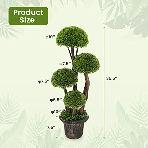 GOFLAME 3 FT Artificial Cypress Topiary Ball Tree, Indoor & Outdoor Fake Boxwood Tree With Rattan Trunk, Cement Filled Pot, Decorative Faux Greenery Plant For Home, Front Porch, Entryway, Office 9 GOFLAME 3 FT Artificial Cypress Topiary Ball Tree, Indoor & Outdoor Fake Boxwood Tree With Rattan Trunk, Cement Filled Pot, Decorative Faux Greenery Plant For Home, Front Porch, Entryway, Office - Image 7