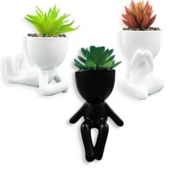 Succulents Plants Artificial For Room Decor, Fake Succulent With Human Shaped Pots, Aesthetic Plants For Desk Decor, Cute Fake Plants For Office Decor, Good Ideas For Gifts, Home Decorations 3PCS