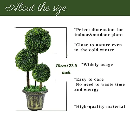 Coregreen Artificial Boxwood Topiary Tree In Pot 27.5inch Artificial Triple Ball Shaped Plant Fake Plant Faux Greenery Potted Tree Indoor Ourdoor Decoration Home Office Decor 4 Coregreen Artificial Boxwood Topiary Tree In Pot 27.5inch Artificial Triple Ball Shaped Plant Fake Plant Faux Greenery Potted Tree Indoor Ourdoor Decoration Home Office Decor - Image 2