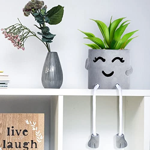 Artificial Potted Plant Faux Succulent Plant Cubicle Decor Cute Fake Desktop Plant Hanging Leg Cement Potted Decor For Bookshelf Bedroom Living Room Office Decor (Simple Style,2 Pcs) 4 Artificial Potted Plant Faux Succulent Plant Cubicle Decor Cute Fake Desktop Plant Hanging Leg Cement Potted Decor For Bookshelf Bedroom Living Room Office Decor (Simple Style,2 Pcs) - Image 2