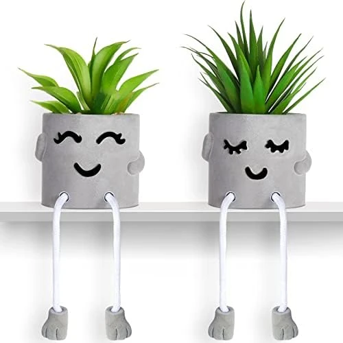 Artificial Potted Plant Faux Succulent Plant Cubicle Decor Cute Fake Desktop Plant Hanging Leg Cement Potted Decor For Bookshelf Bedroom Living Room Office Decor (Simple Style,2 Pcs) 10 Artificial Potted Plant Faux Succulent Plant Cubicle Decor Cute Fake Desktop Plant Hanging Leg Cement Potted Decor For Bookshelf Bedroom Living Room Office Decor (Simple Style,2 Pcs) - Image 8