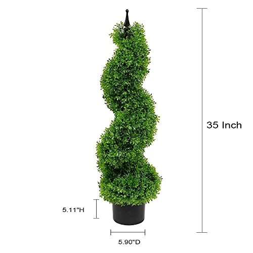 Armada Boxwood Topiary Trees Faux Spiral Artificial Feaux Plants Green Fakes Toparies Tree Indoor Outdoor Decor Plant With Plastic Pot Set Of 2 (35 Inch) 5 Armada Boxwood Topiary Trees Faux Spiral Artificial Feaux Plants Green Fakes Toparies Tree Indoor Outdoor Decor Plant With Plastic Pot Set Of 2 (35 Inch) - Image 3