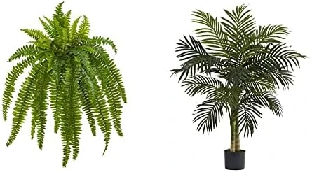Nearly Natural 35” Boston Fern Artificial (Set Of 2) Silk Plants Green & 5357 4ft. Golden Cane Palm Tree,Green 10 Nearly Natural 35” Boston Fern Artificial (Set Of 2) Silk Plants Green & 5357 4ft. Golden Cane Palm Tree,Green - Image 8