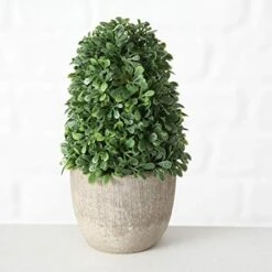 WHW Whole House Worlds Realistic Faux Boxwood Sculptural Topiary, Set Of 3, Curly Leaf, Cone And Ball Tops, Gray Stone Pot, Each 5.5 Inches Tall, Mixed Materials -Artificial Trees Store 41Y4EygaFeL