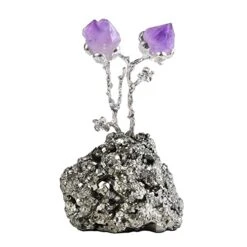 AMOYSTONE Natural Amethyst Flower Tree Wrapped On Quartz Pyrite Base Healing Stone Tree Money Tree For Wealth And Luck Amethyst Pyrite 3-4" Tall