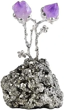 AMOYSTONE Natural Amethyst Flower Tree Wrapped On Quartz Pyrite Base Healing Stone Tree Money Tree For Wealth And Luck Amethyst Pyrite 3-4" Tall -Artificial Trees Store 41Y9J7umRpL. AC