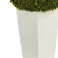 Nearly Natural 6404 Artificial Plant (Indoor/Outdoor) 28†Boxwood Topiary Ball In White Tower Planter, Green,15"Dx15"Wx28"H 12 Nearly Natural 6404 Artificial Plant (Indoor/Outdoor) 28†Boxwood Topiary Ball In White Tower Planter, Green,15"Dx15"Wx28"H -Artificial Trees Store 41YURSinTML