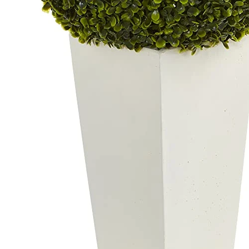 Nearly Natural 6404 Artificial Plant (Indoor/Outdoor) 28†Boxwood Topiary Ball In White Tower Planter, Green,15"Dx15"Wx28"H 6 Nearly Natural 6404 Artificial Plant (Indoor/Outdoor) 28†Boxwood Topiary Ball In White Tower Planter, Green,15"Dx15"Wx28"H - Image 4