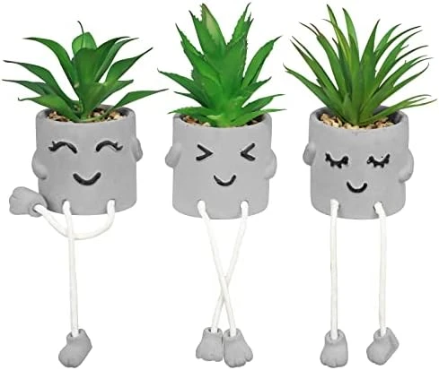 SEMSOIIO 2 Pcs Fake Plants In Cement Pot With Hanging Legs, Creative Artificial Faux Succulent For Home/Office Decor (Tongue & Smoking) 8 SEMSOIIO 2 Pcs Fake Plants In Cement Pot With Hanging Legs, Creative Artificial Faux Succulent For Home/Office Decor (Tongue & Smoking) - Image 6