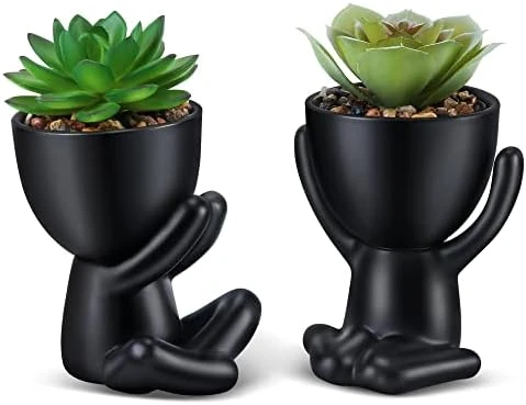 WOODWORD Fake Succulent, Mini Succulents Plants Artificial In Black Modern Human Shaped Ceramic Pots Cute Desk Decor For Office Decor For Women, Bathroom 2PCS 10 WOODWORD Fake Succulent, Mini Succulents Plants Artificial In Black Modern Human Shaped Ceramic Pots Cute Desk Decor For Office Decor For Women, Bathroom 2PCS - Image 8