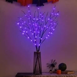 BAOLITVINE Halloween Tree Branch Lights Withe Timer 100 Purple Fairy Lights 35IN, Lighted Black Branches Battery Operated For Halloween Decorations Inside Outdoor -Artificial Trees Store 41Zt 5C VzL. AC