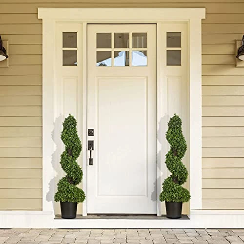Horjamy 3 Foot Artificial Spiral Boxwood Topiary Trees In Black Ceramic Pot For Indoor And Outdoor Porch Decor(2 Pack) 5 Horjamy 3 Foot Artificial Spiral Boxwood Topiary Trees In Black Ceramic Pot For Indoor And Outdoor Porch Decor(2 Pack) - Image 3