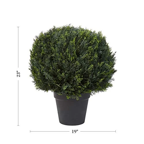 Home Pure Garden Artificial Cypress Topiary-23” Ball Style Faux Plant In Sturdy Realistic Indoor Or Outdoor Potted Shrub Décor 4 Home Pure Garden Artificial Cypress Topiary-23” Ball Style Faux Plant In Sturdy Realistic Indoor Or Outdoor Potted Shrub Décor - Image 2