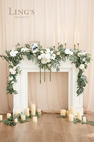 Ling's Moment 9FT Eucalyptus And Willow Leaf Garland With White Flower, Handcrafted Wedding Sweetheart Table Centerpieces Head Table Decor Arch Backdrop Decorations For Wedding | White & Sage 4 Ling's Moment 9FT Eucalyptus And Willow Leaf Garland With White Flower, Handcrafted Wedding Sweetheart Table Centerpieces Head Table Decor Arch Backdrop Decorations For Wedding | White & Sage - Image 2
