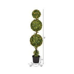 Vickerman Everyday 5 Foot Tall Artificial Pre-Lit LED Boxwood Topiary Double Ball Tree - UV Resistant Indoor Outdoor - Potted Natural Green - Home Patio Faux Decor