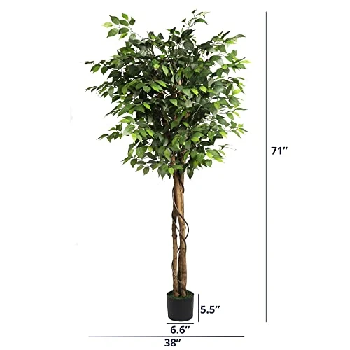 Cozy Castle Artificial Ficus Tree 71in - Faux Indoor Tree For Home Decor, Evergreen 6-Feet Tall Fake Tree Plant, Fake Floor Plant With Sturdy Plastic Nursery Pot For Living Room, Farmhouse, Office 4 Cozy Castle Artificial Ficus Tree 71in - Faux Indoor Tree For Home Decor, Evergreen 6-Feet Tall Fake Tree Plant, Fake Floor Plant With Sturdy Plastic Nursery Pot For Living Room, Farmhouse, Office - Image 2