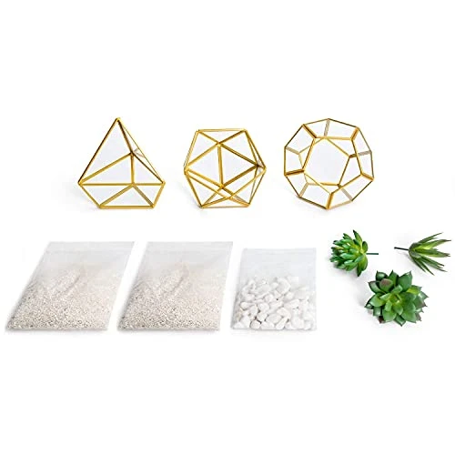 Mkono Artificial Succulent In 3 Pack Mini Glass Geometric Terrarium, Miniature Potted Faux Plant Bookshelf Desk Boho Office Room Decor For Women Girls Dorm Gift Idea, Gold 7 Mkono Artificial Succulent In 3 Pack Mini Glass Geometric Terrarium, Miniature Potted Faux Plant Bookshelf Desk Boho Office Room Decor For Women Girls Dorm Gift Idea, Gold - Image 5