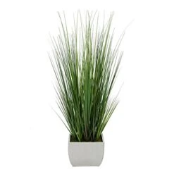 House Of Silk Flowers Artificial 44" Grass In Large Rectangle Zinc (Cream)