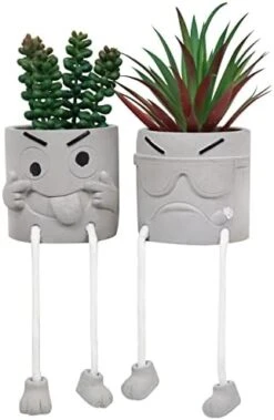 SEMSOIIO 2 Pcs Fake Plants In Cement Pot With Hanging Legs, Creative Artificial Faux Succulent For Home/Office Decor (Tongue & Smoking) 24 SEMSOIIO 2 Pcs Fake Plants In Cement Pot With Hanging Legs, Creative Artificial Faux Succulent For Home/Office Decor (Tongue & Smoking) -Artificial Trees Store 41e95x2n1mL. AC