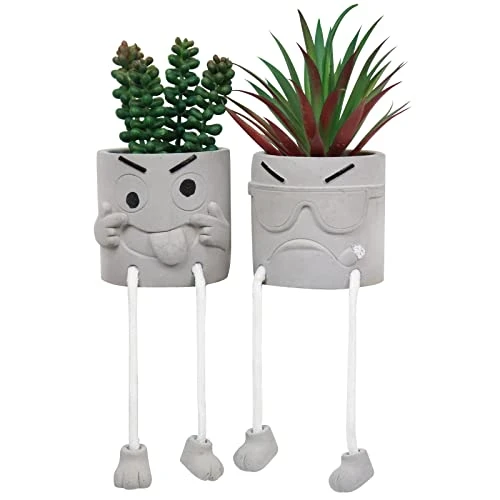 SEMSOIIO 2 Pcs Fake Plants In Cement Pot With Hanging Legs, Creative Artificial Faux Succulent For Home/Office Decor (Tongue & Smoking) 3 SEMSOIIO 2 Pcs Fake Plants In Cement Pot With Hanging Legs, Creative Artificial Faux Succulent For Home/Office Decor (Tongue & Smoking)