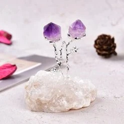 AMOYSTONE Natural Amethyst Flower Tree Wrapped On Quartz Pyrite Base Healing Stone Tree Money Tree For Wealth And Luck Amethyst Pyrite 3-4" Tall -Artificial Trees Store 41ekfbYxZeL. AC