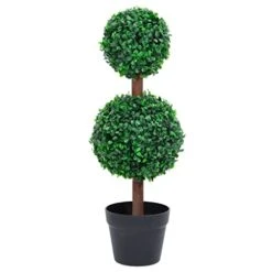 VidaXL Artificial Boxwood Plant With Pot Ball Shaped Outdoor Topiary Tree Realistic Fake Plant Floral Decor Artificial Flower Green