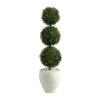 Nearly Natural 3.5ft. Boxwood Triple Ball Topiary Artificial Tree In White Planter (Indoor/Outdoor), Green -Artificial Trees Store 41f5ObfOmeL