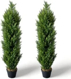 THE BLOOM TIMES 2 Pack Topiary Trees Artificial Outdoor Cedar Pine Fake Trees Potted UV Rated For Front Porch Faux Plants Indoor Decor (4 Feet, Green) -Artificial Trees Store 41fD SYq84L. AC