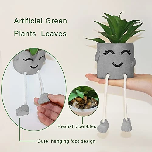 MAKHOT 4 PCS Creative Artificial Succulent Plants With Pots, Faux Succulents Cute Hanging Leg Potted Cubicle Accessories Decor, Mini Potted Fake Plant For Ideal Gift, Small Plants For Shelf Decor 4 MAKHOT 4 PCS Creative Artificial Succulent Plants With Pots, Faux Succulents Cute Hanging Leg Potted Cubicle Accessories Decor, Mini Potted Fake Plant For Ideal Gift, Small Plants For Shelf Decor - Image 2