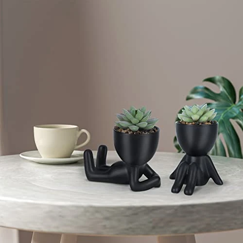 Galiejar Fake Succulents,Mini Succulents Plants Artificial With Ceramic Pots,Cute Home Decor Bathroom Decor Desk Decor Bedroom Decor Office Decor For Women (2Pack, Black) 4 Galiejar Fake Succulents,Mini Succulents Plants Artificial With Ceramic Pots,Cute Home Decor Bathroom Decor Desk Decor Bedroom Decor Office Decor For Women (2Pack, Black) - Image 2