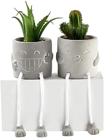 Sets Of 2 Artificial Potted Plant Small Fake Succulent Faux Plant Cute Hanging Leg Cement Potted Succulents Decor For Gift, Office Decoration, Home Décor (2 Smiley) 9 Sets Of 2 Artificial Potted Plant Small Fake Succulent Faux Plant Cute Hanging Leg Cement Potted Succulents Decor For Gift, Office Decoration, Home Décor (2 Smiley) - Image 7