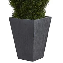 Nearly Natural 5703 Cypress Double Spiral Topiary In Slate Planter, 4' , Green 9 Nearly Natural 5703 Cypress Double Spiral Topiary In Slate Planter, 4' , Green -Artificial Trees Store 41jAuVXR0zS