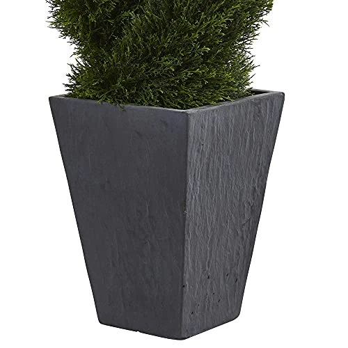 Nearly Natural 5703 Cypress Double Spiral Topiary In Slate Planter, 4' , Green 5 Nearly Natural 5703 Cypress Double Spiral Topiary In Slate Planter, 4' , Green - Image 3