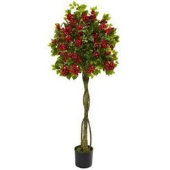 Nearly Natural 5’ Bougainvillea Artificial Topiary Tree, Red,26"D X 26"W X 5'H