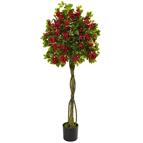 Nearly Natural 5’ Bougainvillea Artificial Topiary Tree, Red,26"D X 26"W X 5'H 3 Nearly Natural 5’ Bougainvillea Artificial Topiary Tree, Red,26"D X 26"W X 5'H