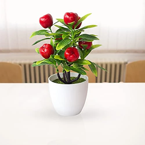 FXforer 4Pcs Mini Artificial Fruit Tree Potted Bonsai Plant,Decorative Lifelike Berry,Apple,Orange,Peach Plants With White Vase,Fake Plants Arrangement Topiary For Home Office Desk Room Decoration 4 FXforer 4Pcs Mini Artificial Fruit Tree Potted Bonsai Plant,Decorative Lifelike Berry,Apple,Orange,Peach Plants With White Vase,Fake Plants Arrangement Topiary For Home Office Desk Room Decoration - Image 2