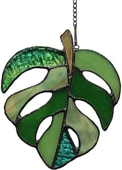 BOXCASA Green Plants Artificial Decor,Handcrafted Green Fake Plant Stained Glass Window Hanging,Faux Plant Suncatchers Decoration Gifts For Plant Lovers,Plant Gift For Mother Nana Grandma Aunt -Artificial Trees Store 41kgs3e3 DL. AC