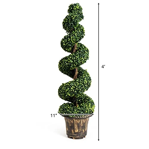 GOPLUS 4 Ft Artificial Boxwood Spiral Topiary Tree, Fake Greenery Plants, Leaves & Cement-Filled Plastic Flower Pot Decorative Trees For Porch Home Office Indoor Outdoor 6 GOPLUS 4 Ft Artificial Boxwood Spiral Topiary Tree, Fake Greenery Plants, Leaves & Cement-Filled Plastic Flower Pot Decorative Trees For Porch Home Office Indoor Outdoor - Image 4