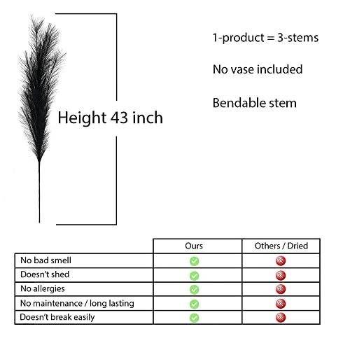 Tall 43'' Black 3-pcs Artificial Faux Pampas Grass Tall, Decor For Living Room / Wedding Decoration Floor Vase Filler 7 Tall 43'' Black 3-pcs Artificial Faux Pampas Grass Tall, Decor For Living Room / Wedding Decoration Floor Vase Filler - Image 5