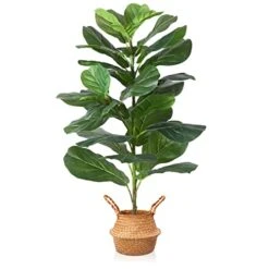 MOSADE Artificial Fiddle Leaf Fig Tree 37" Fake Potted Ficus Lyrata Plant With Handmade Seagrass Basket, Perfect Faux Plants Home Décor For Indoor Outdoor Office Porch Balcony Bedroom Bathroom Gift